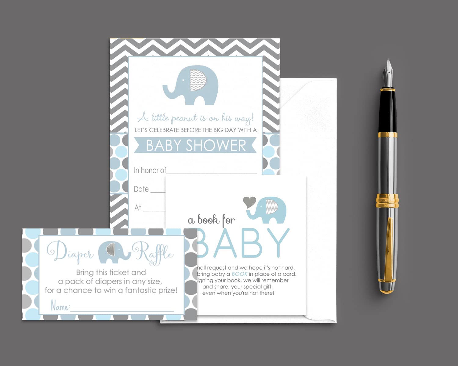 Paper Clever Party Blue Elephant Baby Shower Invitation BundlePaper Clever Party