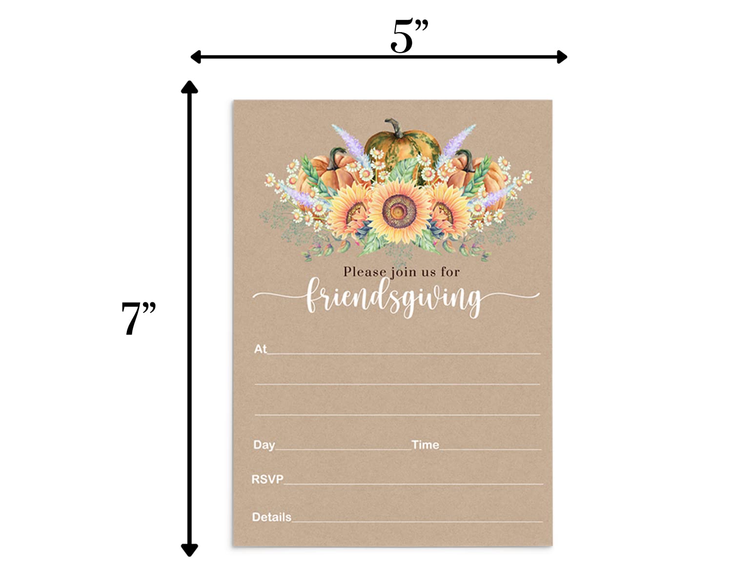 Friends - Blank Fall Invite Card Set - Autumn Harvest Sunflower Themed Printed 5x7Paper Clever Party