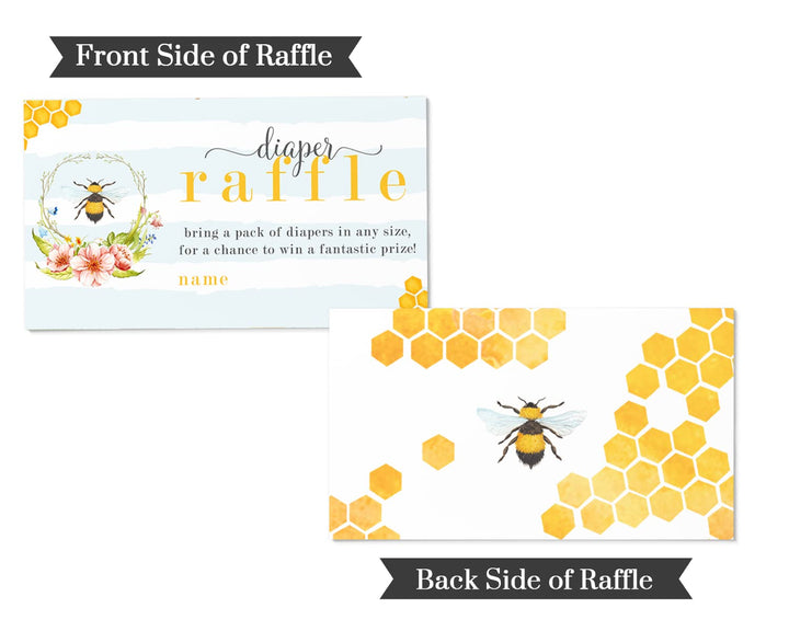 Mama Bee Diaper Raffle Tickets for Baby Shower Games, Invitation Insert Cards, 50 Pack - Paper Clever Party