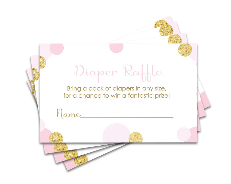 Elegant Pink & Gold Diaper Raffle Tickets - Baby Shower Invitation Inserts by Paper Clever Party, 25 Pack - Paper Clever Party