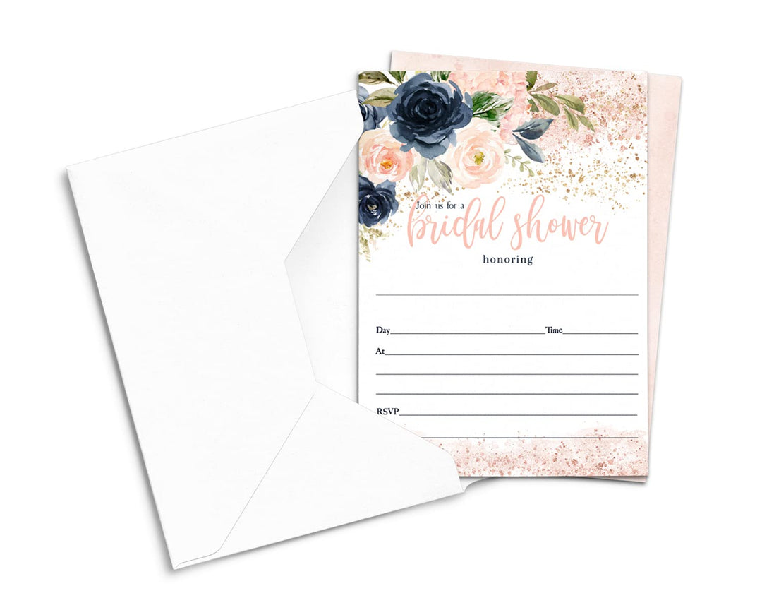 Blushing Floral Invitations with Envelopes, 25 Pack - Paper Clever Party