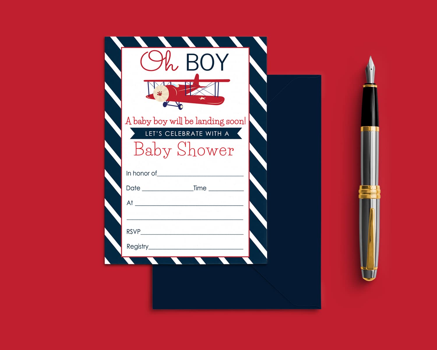 Paper Clever Party Airplane Baby Shower Invitations Boy, Custom DIY Cards 4x6 InvitesPaper Clever Party