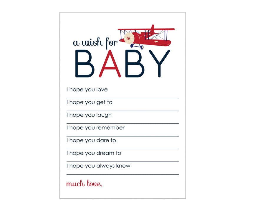 Airplane Theme Boy Baby Shower Advice Cards - 20-Pack Memory Wishes, 4x6 Keepsake Activity Set - Paper Clever Party