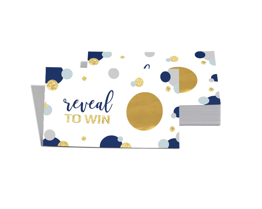 Blue & Gold Scratch-Off Game Cards (28 Pack) - Elegant for Bridal Showers, Baby Showers, Graduation, Retirement - Paper Clever Party