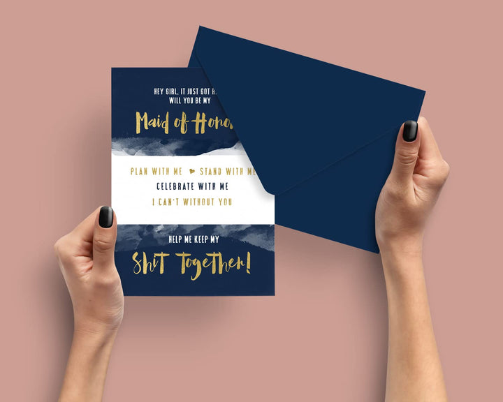 Navy and Blush Bridesmaid Invitation Cards (6-Pack) - Paper Clever Party