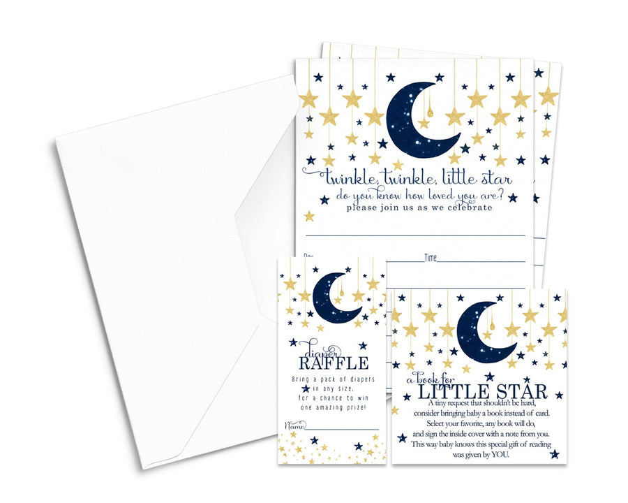 Starry Night Twinkle Little Star Baby Shower Invitations (25 Count) - Paper Clever Party