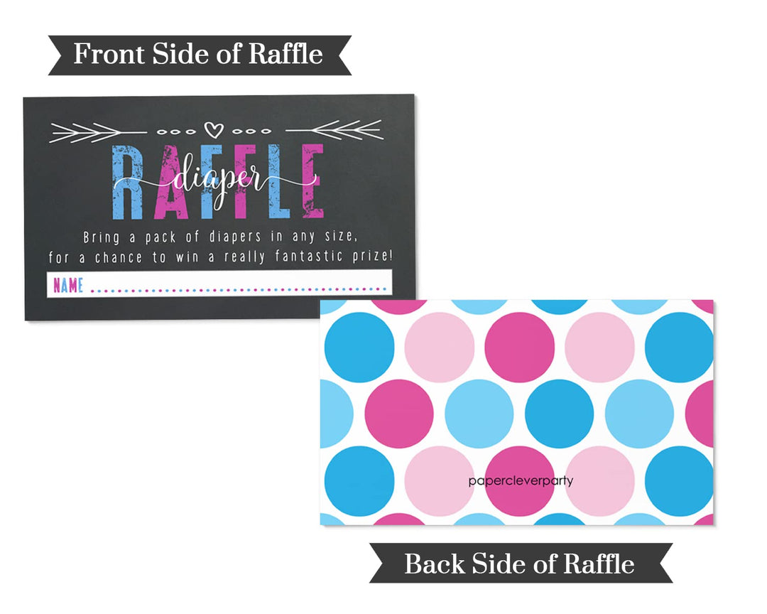 Gender Reveal Diaper Raffle Tickets - Baby Shower Game Inserts by Paper Clever Party, 25 Pack - Paper Clever Party