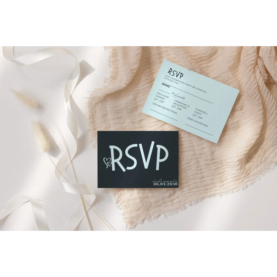 Custom Minty Aqua RSVP Cards with Elegant Black Calligraphy - Premium Card Stock, 4x6 Inch Size