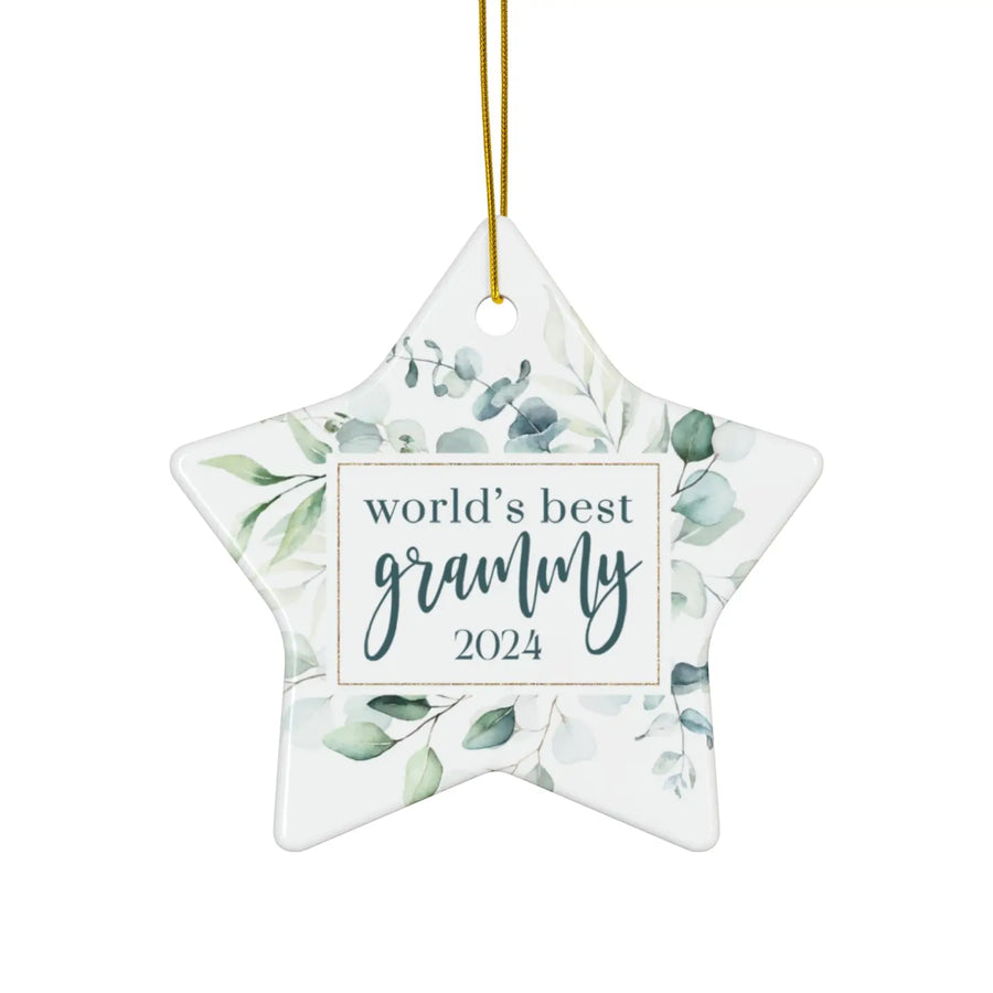 Greenery world’s best grammy ceramic ornament 4 shapes - custom christmas decorations for tree - perfect heirloom