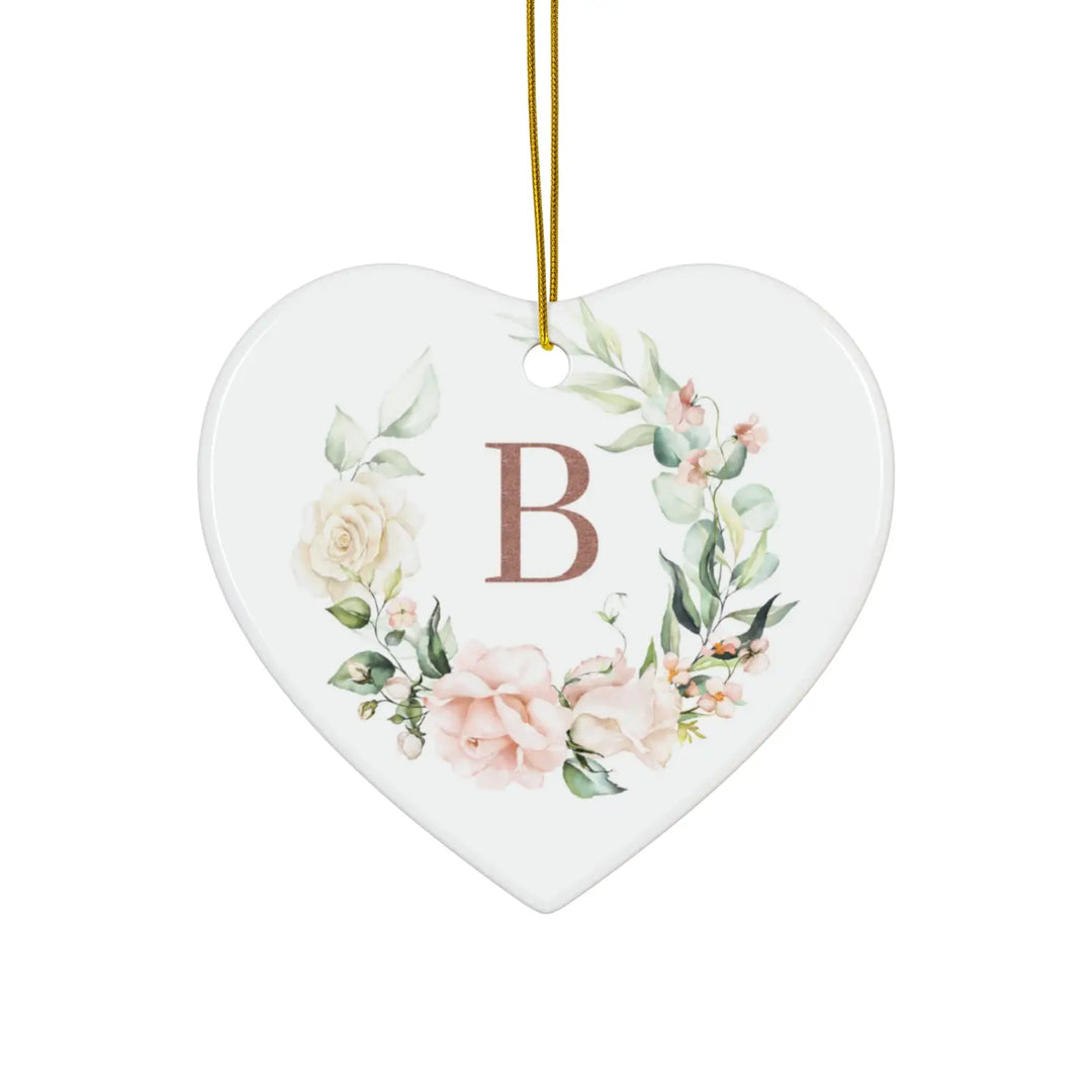 Personalized graceful floral ceramic ornament - initial - 4 unique shapes for holidays wedding mother’s day versatile