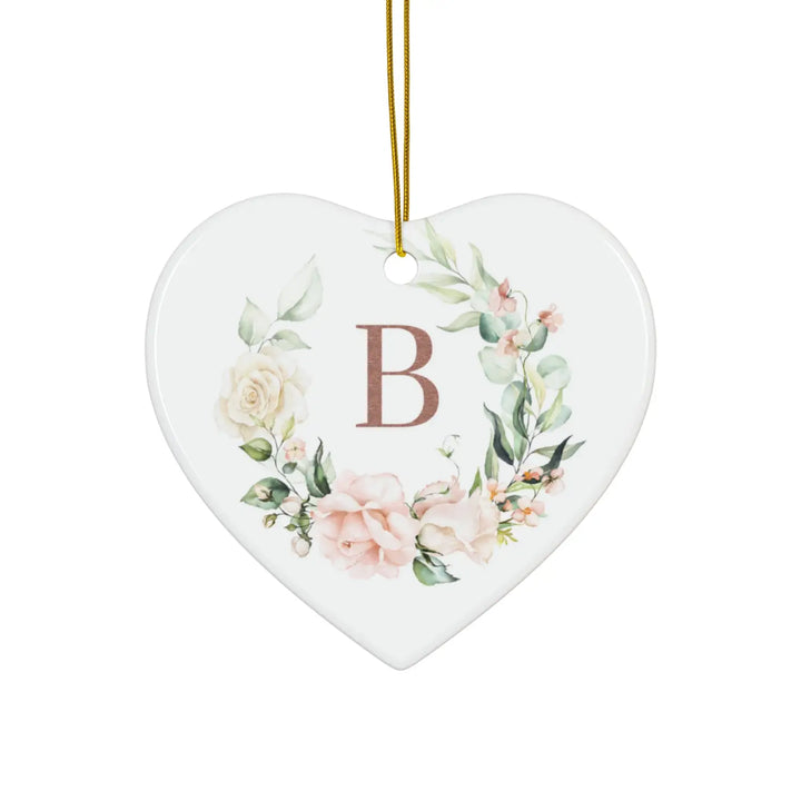 Personalized graceful floral ceramic ornament - initial - 4 unique shapes for holidays wedding mother’s day versatile
