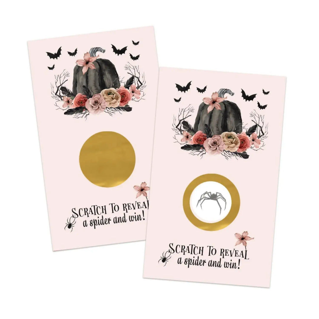 Gothic Scratch Off Bridal Shower Games for Halloween Wedding, Fall Festival, Adults, Scratcher Tickets, Pumpkin Party Favors Pink and Black, 30 Cards