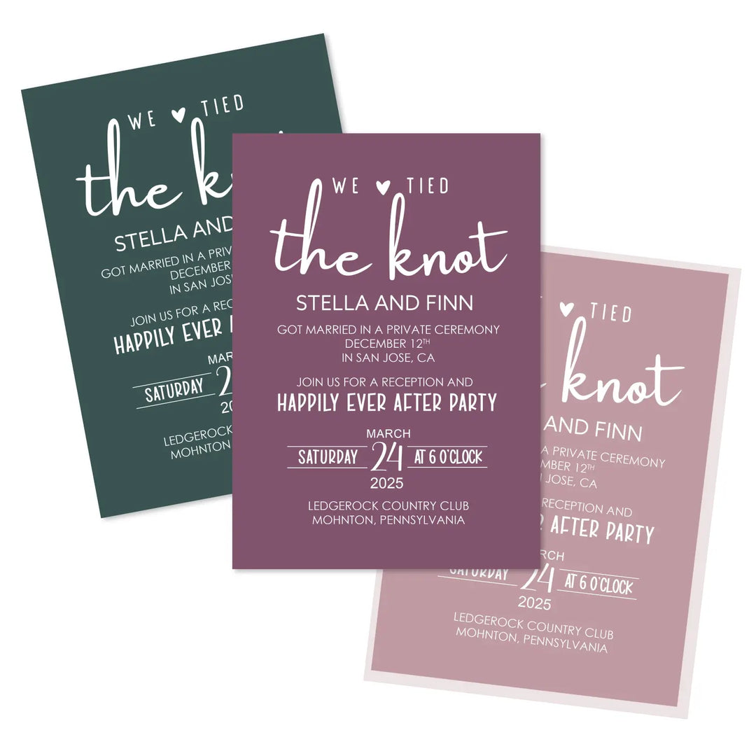 Huntress we tied the knot wedding reception invitations - customizable details premium 120lb cardstock & envelopes