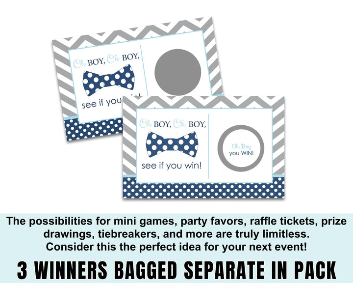 Chic Bow Tie Baby Shower Scratch-Off Game Cards (28 Pack) - Navy Blue & Grey, Boys’ Party Fun - Paper Clever Party