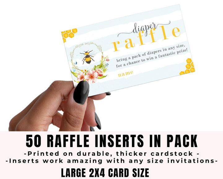 Mama Bee Diaper Raffle Tickets for Baby Shower Games, Invitation Insert Cards, 50 Pack - Paper Clever Party