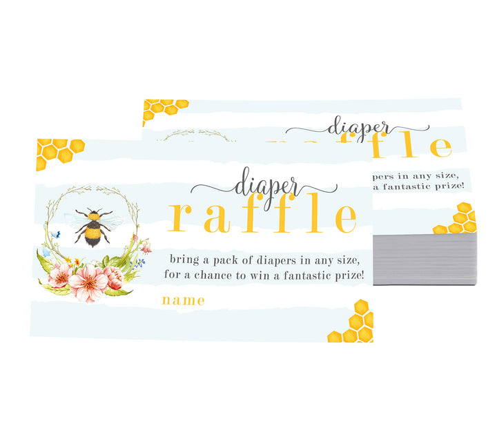 Mama Bee Diaper Raffle Tickets for Baby Shower Games, Invitation Insert Cards, 50 Pack - Paper Clever Party