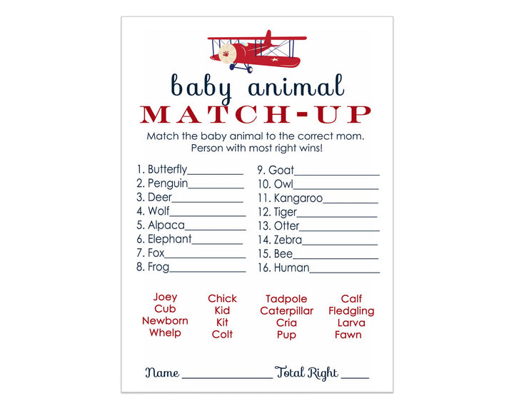 Airplane Animal Matching Game for Baby Shower (25 Card Pack) - Paper Clever Party