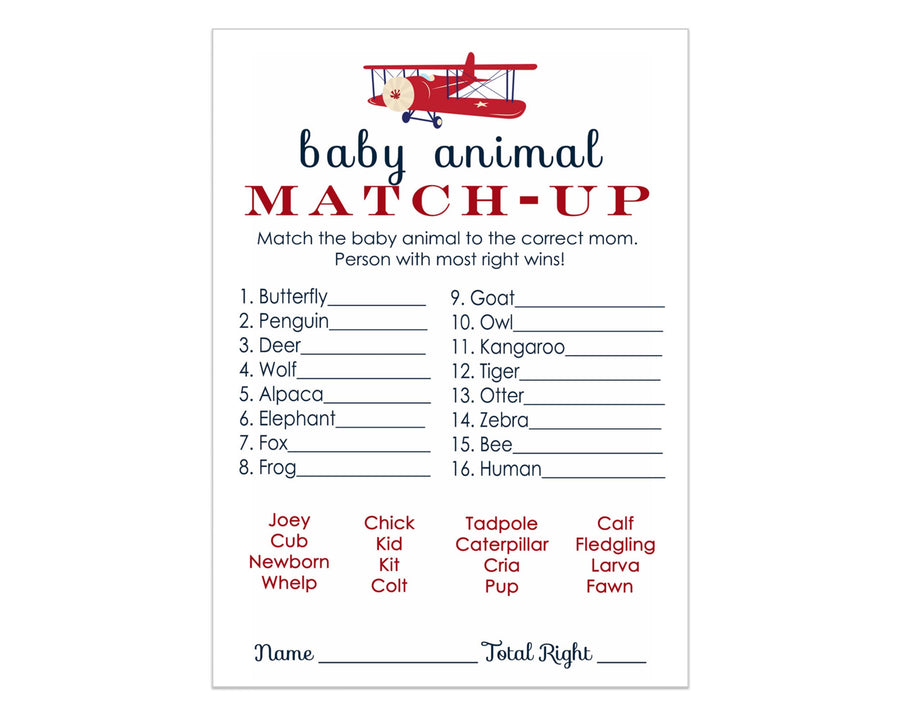 Airplane Animal Matching Game for Baby Shower (25 Card Pack) - Paper Clever Party