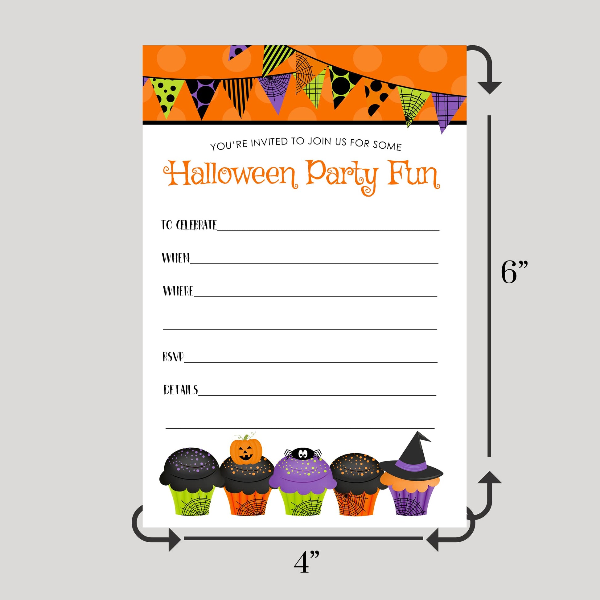 Envelopes 15 Guests - Halloween Invitations Kids Costume Party - Cute Spider, Ghost, Pumpkin Theme Set 4x6 Printed CardsPaper Clever Party