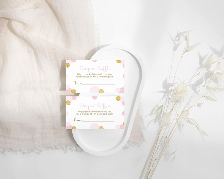 Elegant Pink & Gold Diaper Raffle Tickets - Baby Shower Invitation Inserts by Paper Clever Party, 25 Pack - Paper Clever Party