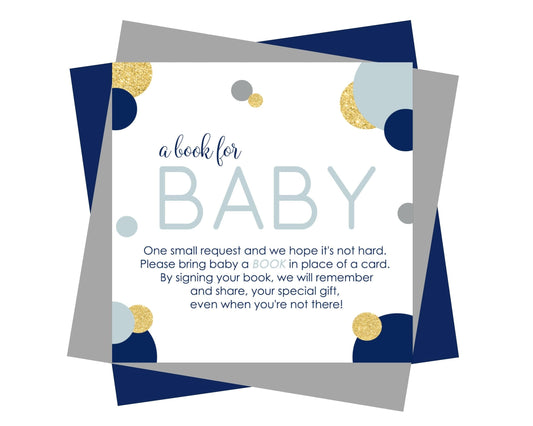 Navy and Gold Books for Baby Shower Request Cards