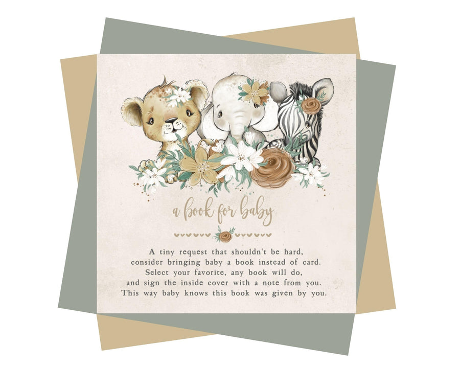 Flora Safari Books for Baby Shower Request Cards - Paper Clever Party