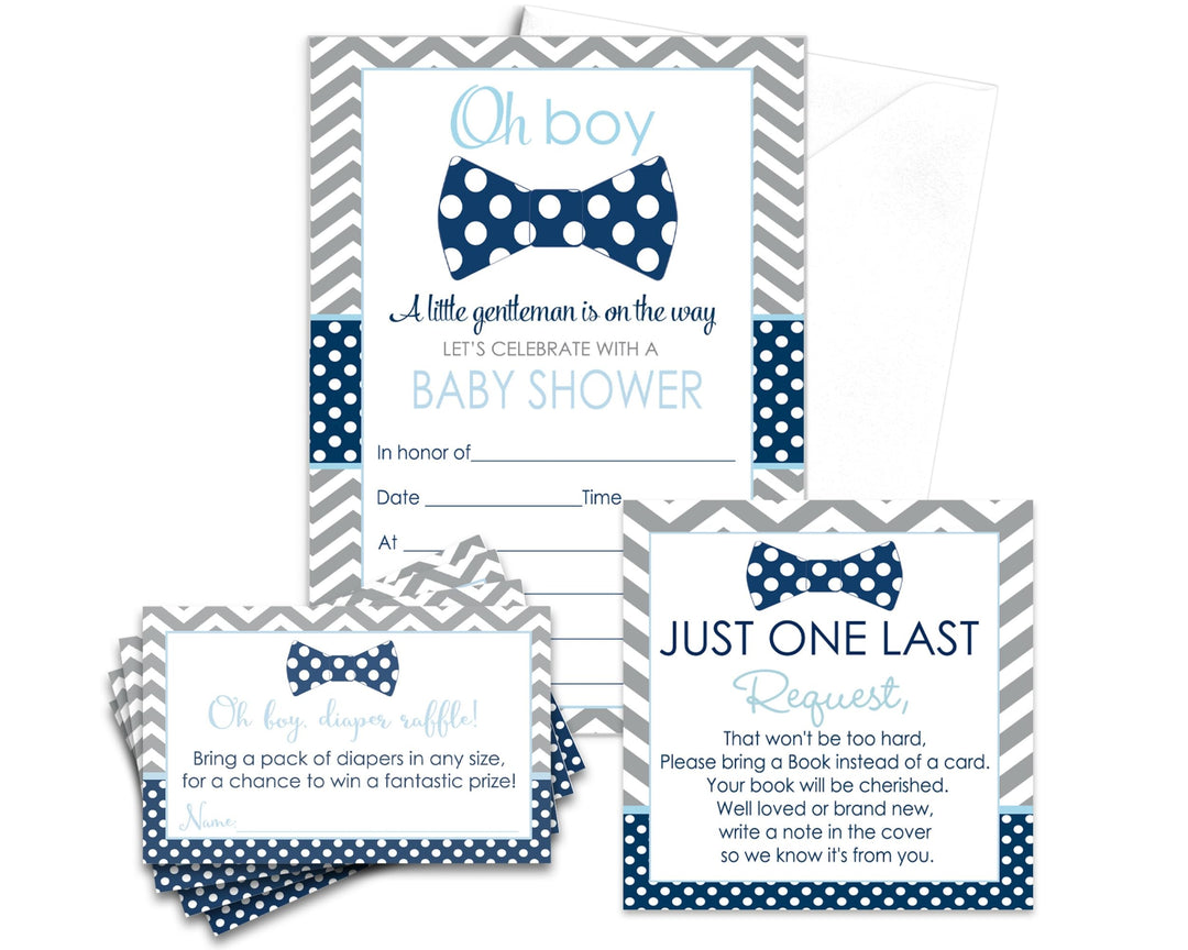 Bow Tie Baby Shower Invitations Bundle, 25 Guests - Paper Clever Party