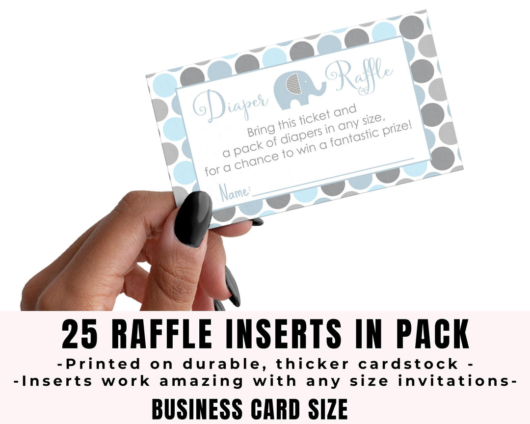 Blue Elephant Diaper Raffle Tickets - Baby Shower Game Inserts by Paper Clever Party, 25 Pack, 2x3.5 - Paper Clever Party