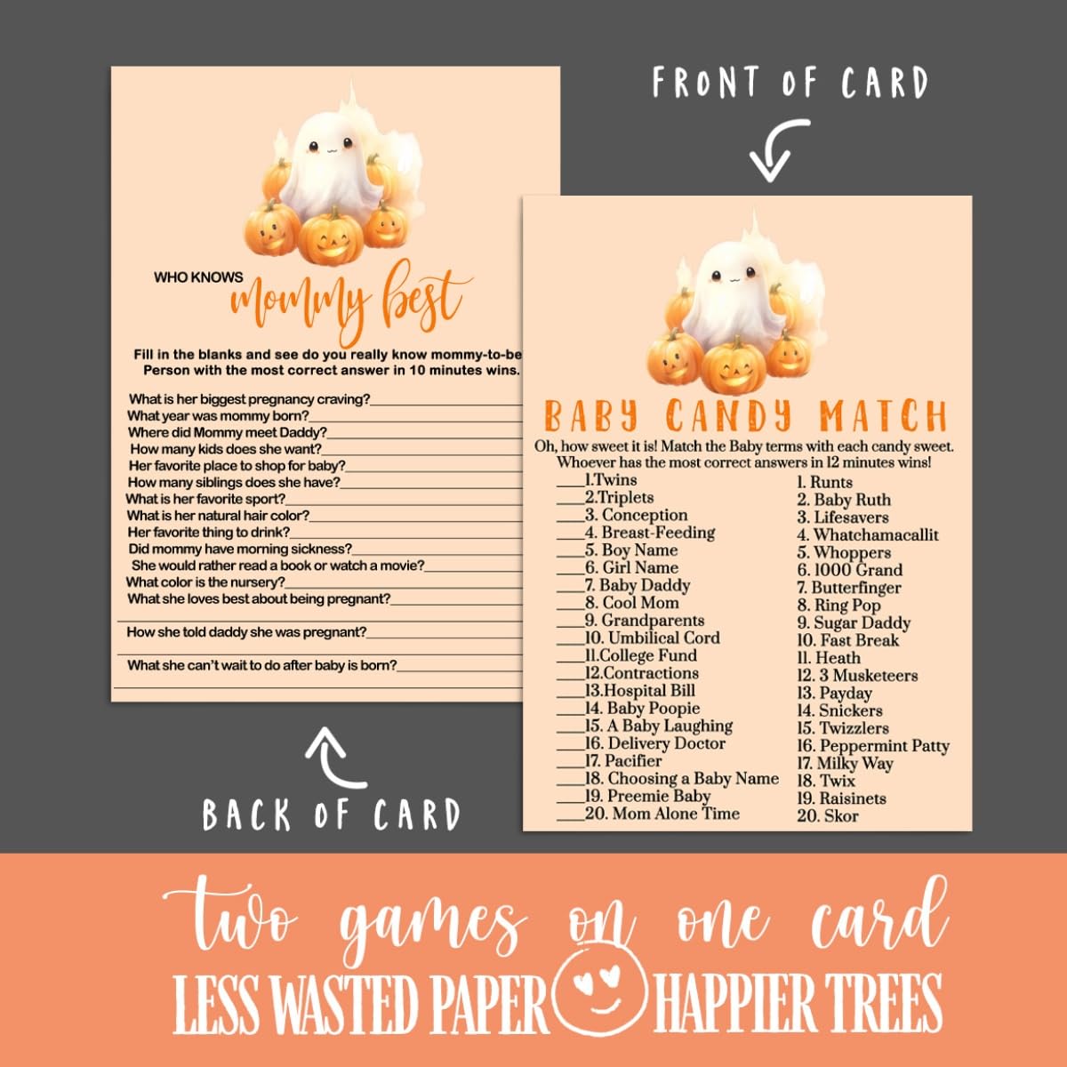 Pumpkin Gender Reveal, Ghost, 5x7 Cards, Double Sided, 25 GuestsPaper Clever Party
