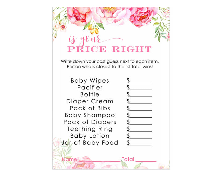 Cottage Floral Baby Shower Guess the Price Game - Rustic Country Flower Theme, Pink, Pack of 25 - Paper Clever Party