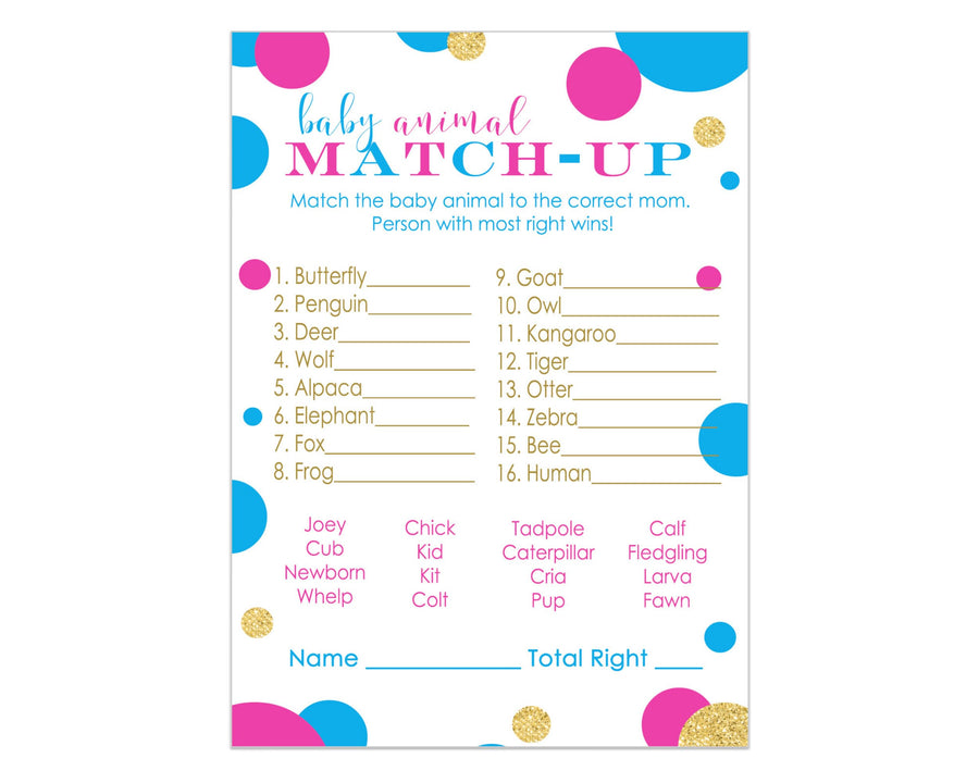 Gender Reveal Animal Matching Game Cards (25 Pack) - Paper Clever Party