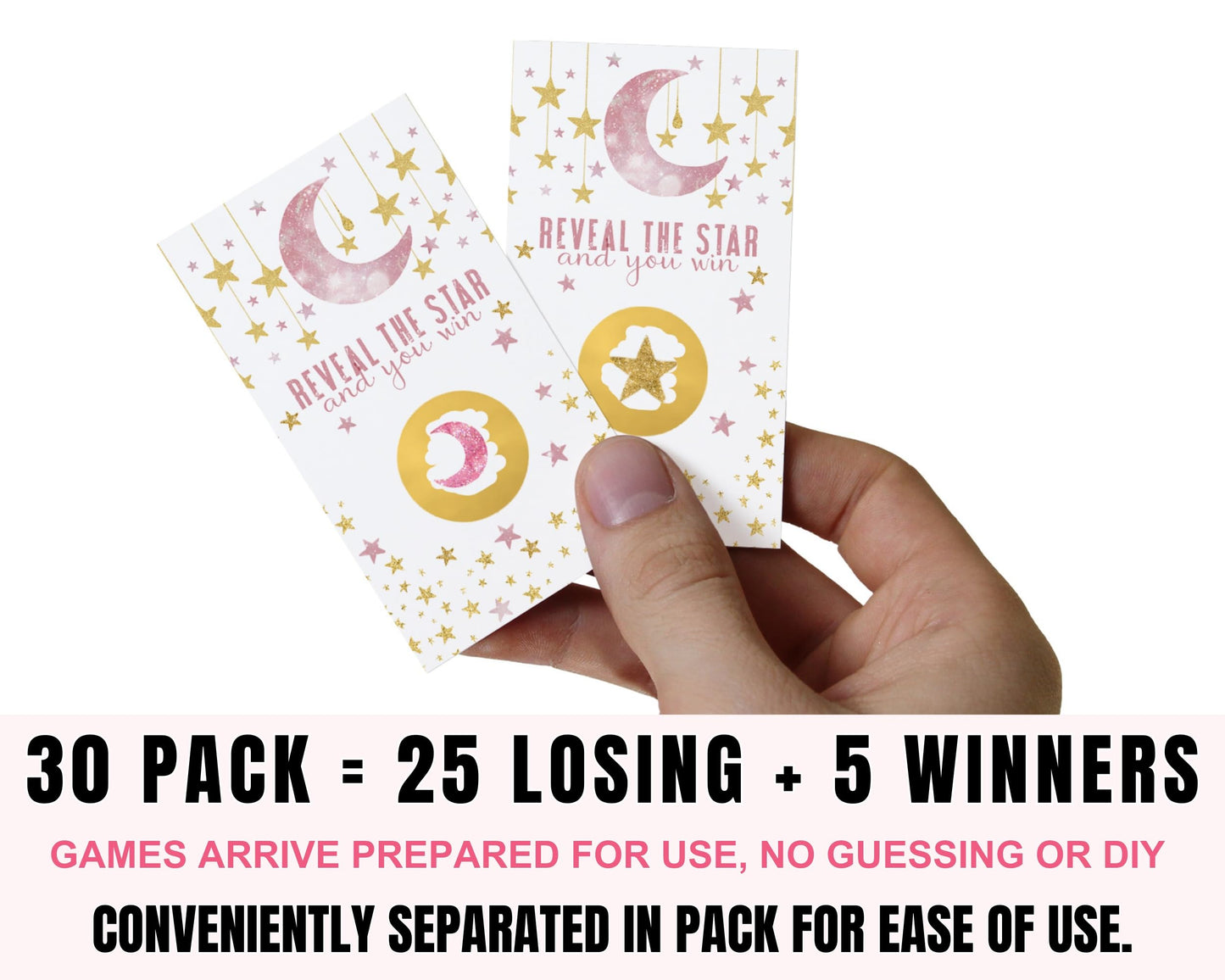 Game Cards (30 Pack) Girls Baby Shower Activity - Celestial Raffle TicketsPaper Clever Party