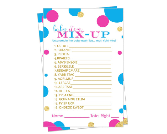 Gender Reveal Baby Shower Word Scramble, Unscramble Guessing Activity CardsPaper Clever Party