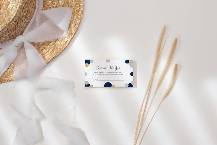 Paper Clever Party Navy and Gold Diaper Raffle Tickets for Baby Shower Games, Invitation Insert Cards, 2x3.5, 25 Pack - Paper Clever Party