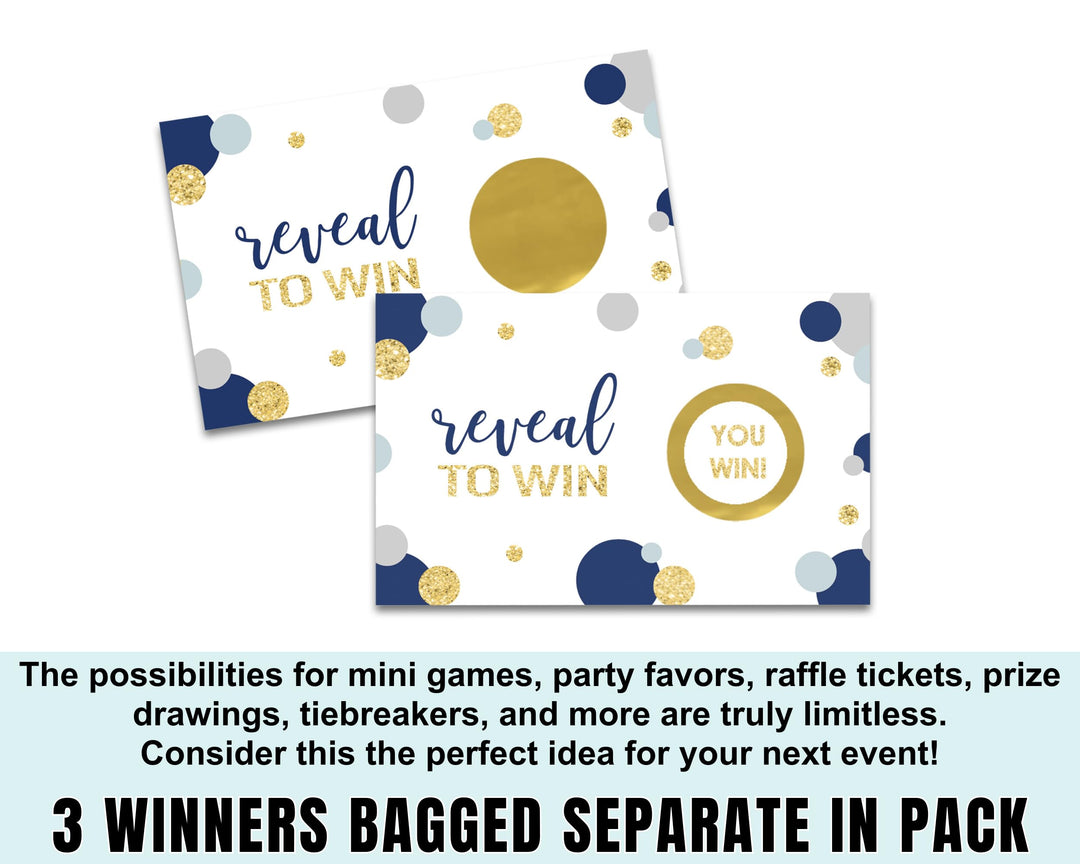 Blue & Gold Scratch-Off Game Cards (28 Pack) - Elegant for Bridal Showers, Baby Showers, Graduation, Retirement - Paper Clever Party