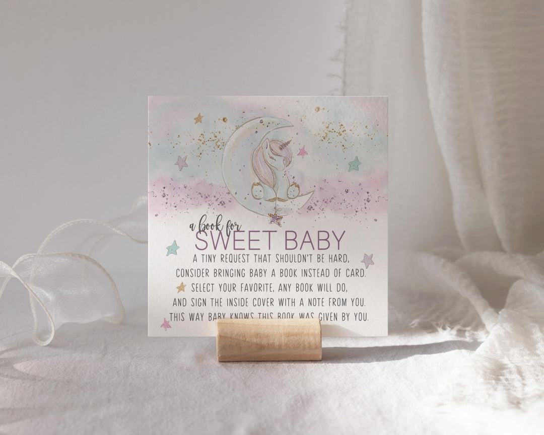 Paper Clever Party Unicorn Books for Baby Shower Request Cards, Invitation Insert Girls, 4x4, 25 Pack - Paper Clever Party