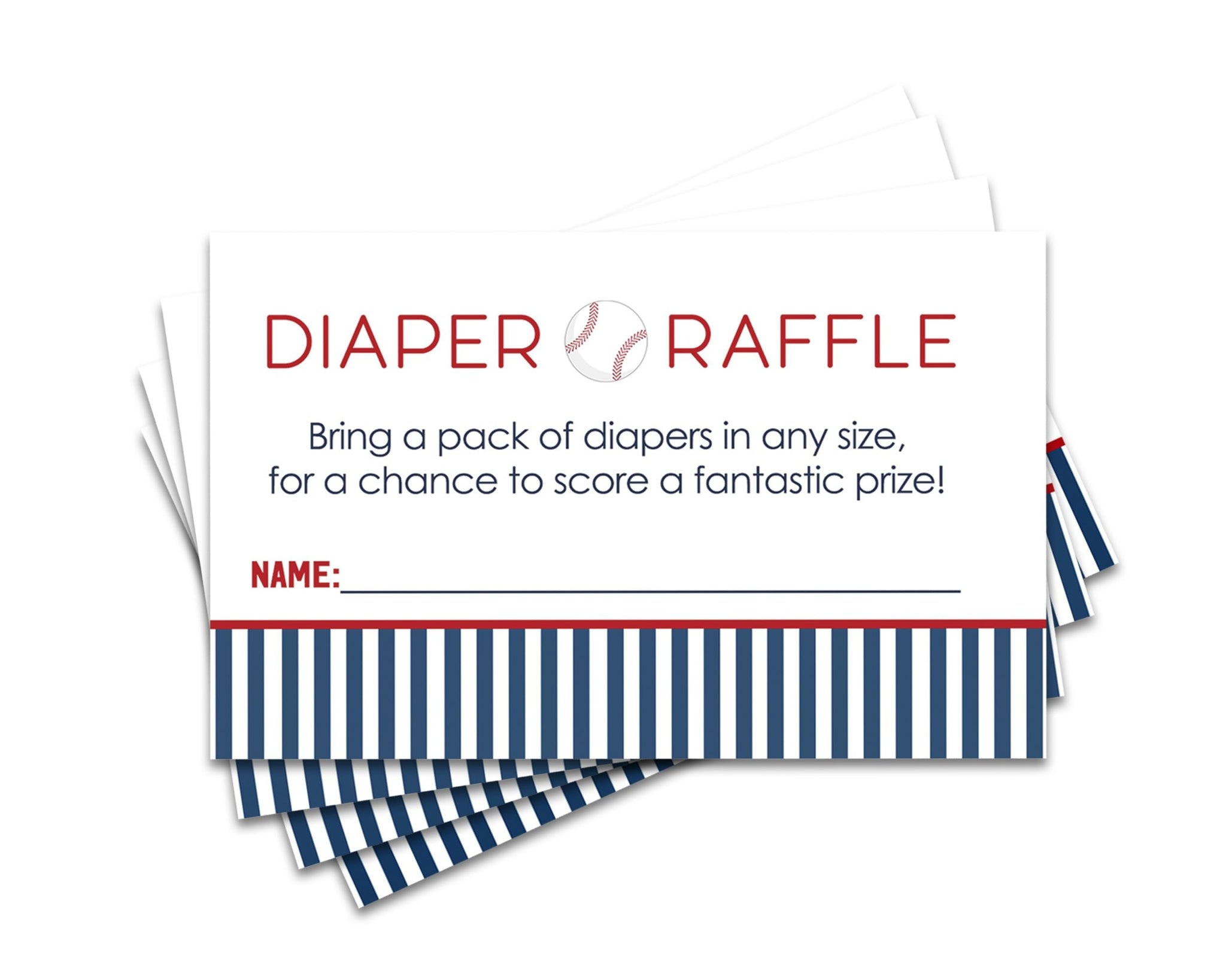 Baseball Diaper Raffle Tickets - Baby Shower Games, Invitation Inserts, 2x3.5 inches, Pack of 25 - Paper Clever Party