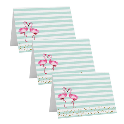 Flamingo Table Place Cards (25 Pack) Buffet Signs – Tropical Baby Shower Wedding Seating Card - Bridal Shower Banquet – Folded Favor TagsPaper Clever Party