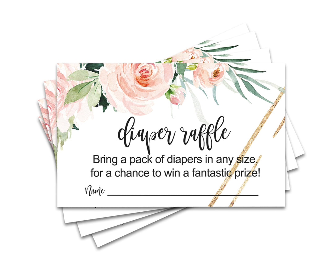 Graceful Floral Diaper Raffle Tickets - Baby Shower Game Inserts by Paper Clever Party, 50 Pack - Paper Clever Party