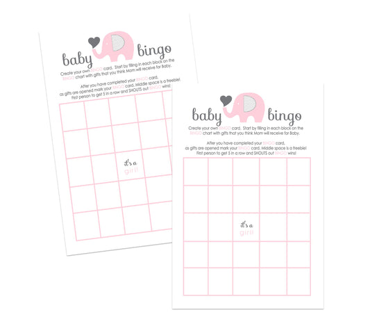 Paper Clever Party Pink Elephant Baby Shower Bingo Game Blank Cards GuestsPaper Clever Party