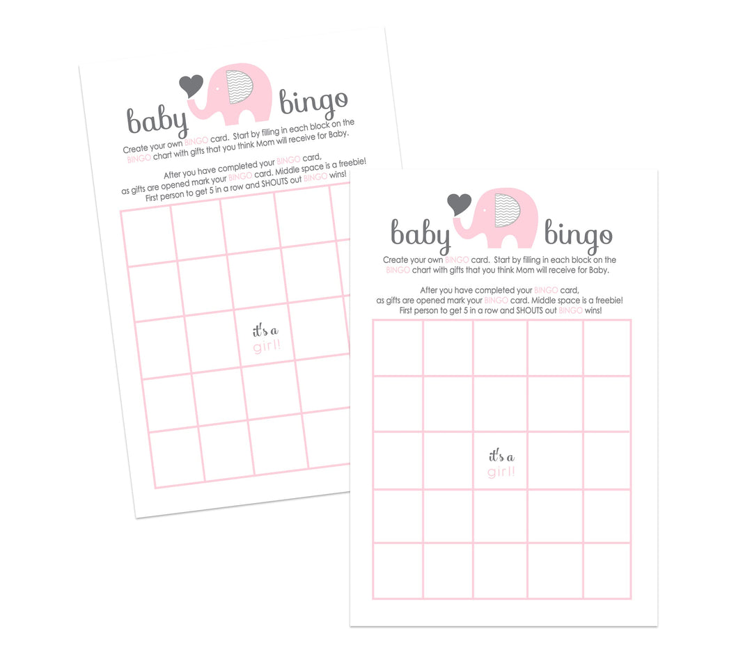 Baby Shower Bingo Game Cards - 25-Pack, Girl’s Jungle Animal Theme, Pink Elephant Design - Paper Clever Party