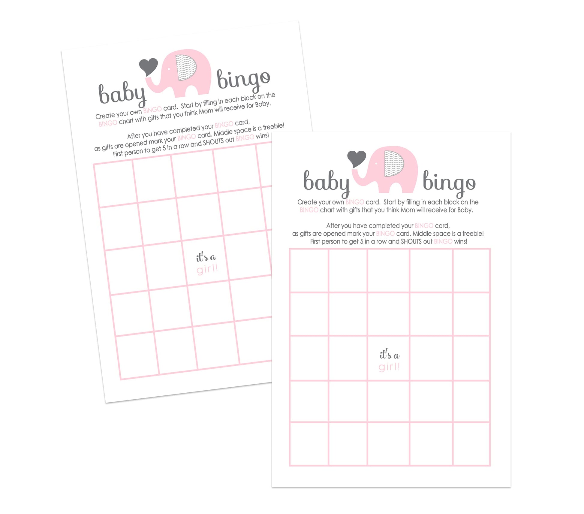 Paper Clever Party Pink Elephant Baby Shower Bingo Game Blank Cards GuestsPaper Clever Party