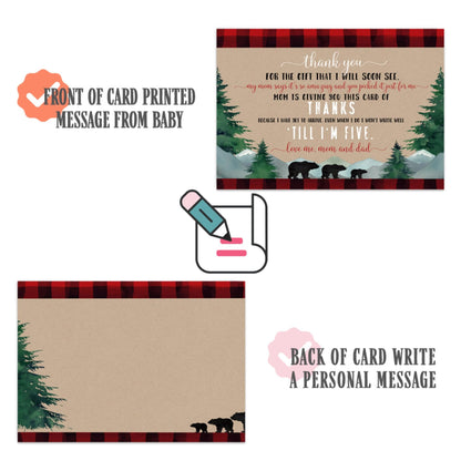 Lumberjack Boys Baby Shower Thank You Cards - Rustic (15 Pack) with Red Envelopes, 4x6 - Paper Clever Party