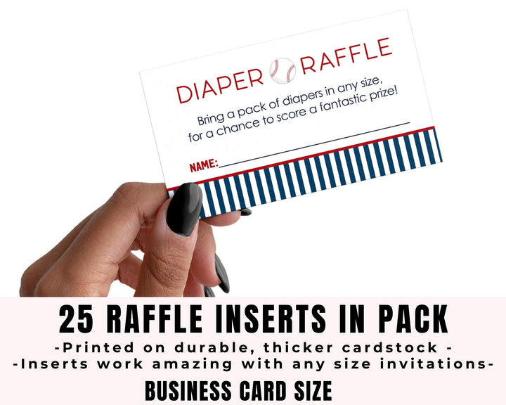 Baseball Diaper Raffle Tickets - Baby Shower Games, Invitation Inserts, 2x3.5 inches, Pack of 25 - Paper Clever Party