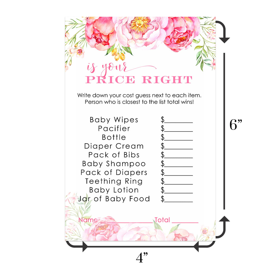 Cottage Floral Baby Shower Guess the Price Game - Rustic Country Flower Theme, Pink, Pack of 25 - Paper Clever Party