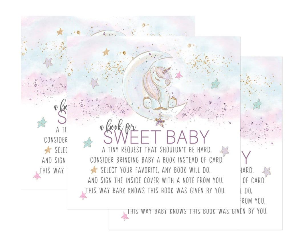 Paper Clever Party Unicorn Books for Baby Shower Request Cards, Invitation Insert Girls, 4x4, 25 Pack - Paper Clever Party