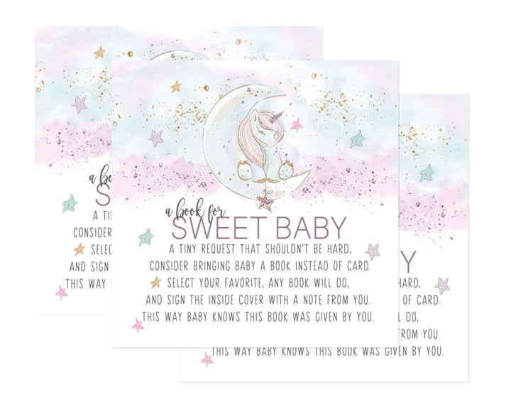 Paper Clever Party Unicorn Books for Baby Shower Request Cards, Invitation Insert Girls, 4x4, 25 Pack - Paper Clever Party