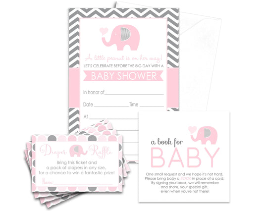 Paper Clever Party Pink Elephant Baby Shower Invitation Bundle Includes Blank InvitesPaper Clever Party