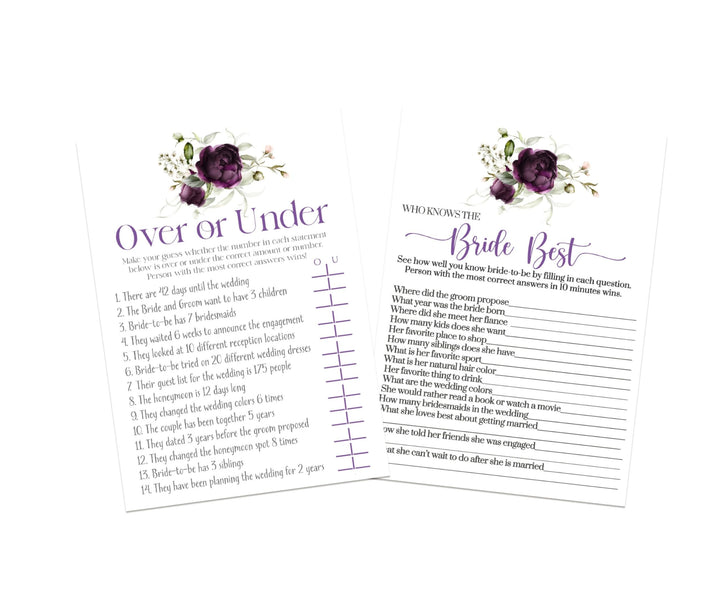 Purple Passion Bridal Shower Games Who Knows The Bride Best and Over or Under - Paper Clever Party