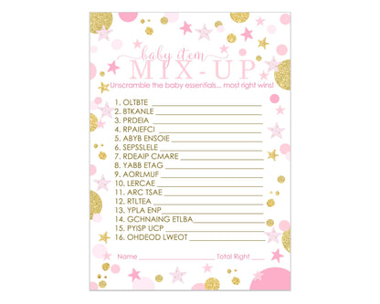 Princess Baby Shower Games Word Scramble Cards (25 Pack) Unscramble Activity - Girls Baby Shower PinkPaper Clever Party